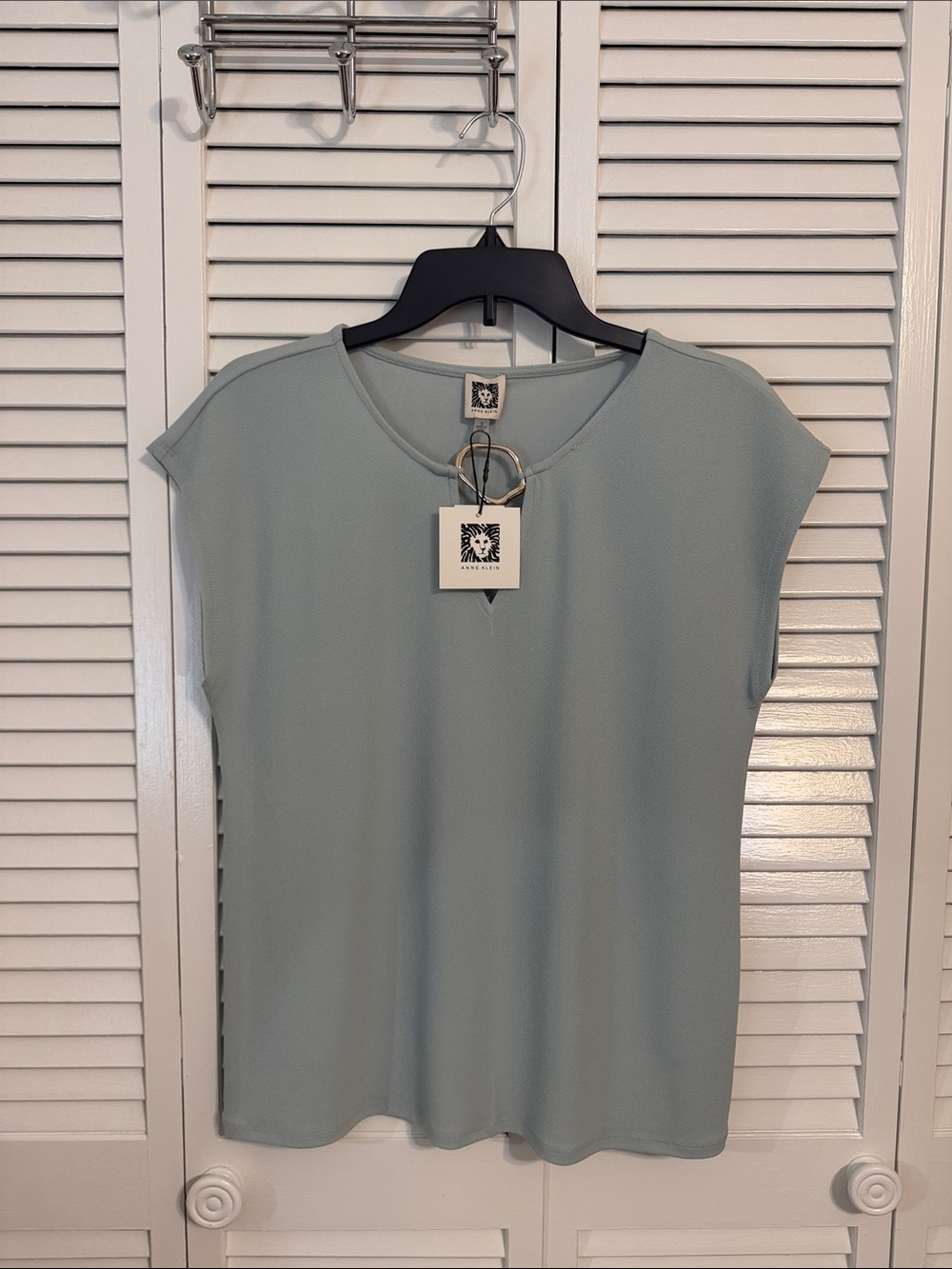 Anne Klein Soft Green Short-Sleeve Scoop Neck Top